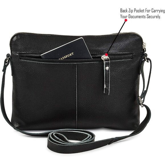 Women Black Imported Leather Polyester Crossbody Sling Shoulder Crossover Bag - Picture 5 of 6